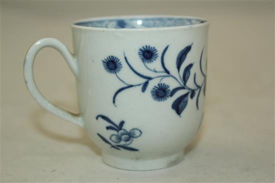 A rare Worcester Heron on a Floral Spray pattern coffee cup, c.1758, height 6.3cm